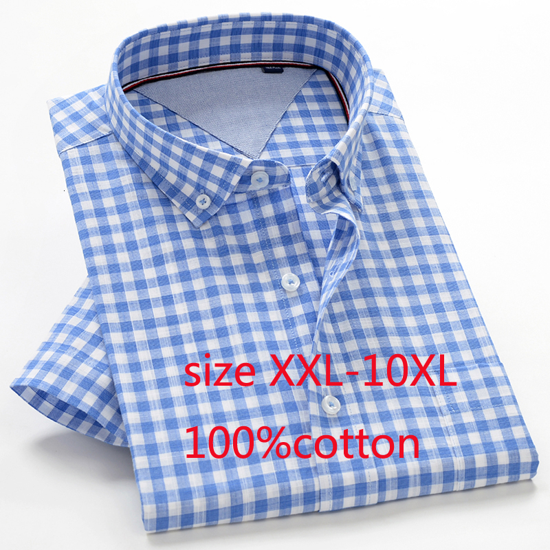 Men's Casual Shirts Arrival Men Short Sleeve Summer Super Large Thin 100cotton Dress Plaid Single Breasted Plus Size XXL10XL 50 230822