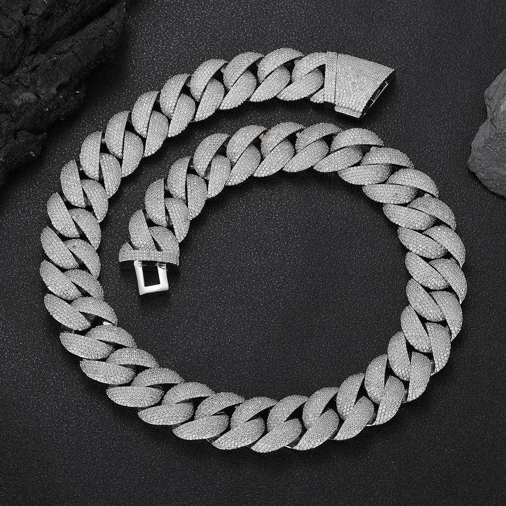 22mm Hip Hop Miami Cuban Link Chain Necklace Bracelet Jewelry Set Full Zircon 18k Real Gold Plated