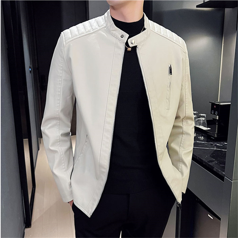 Men's Jackets Autumn Winter Motorcycle Leather Jackets Men Fashion Stand Collar Slim Pu Leather Suede Outerwear Mens Moto Biker Streetwear Man 23