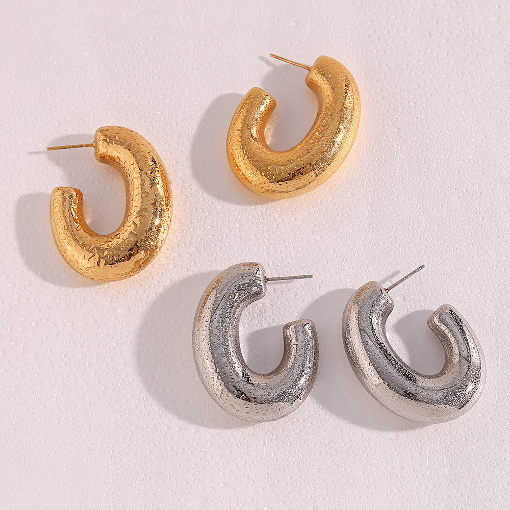 Stud Hollow Light Easy to Wear Oversize Bold Chunky Hoop Earrings For Woman Stainless Steel PVD Plated Silver Color Earring 230822