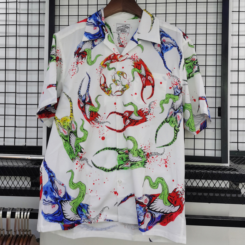 Men's Casual Shirts Real Po Japanese Street WACKO MARIA ShortSleeved GhostGraffiti Illustrationstyle Summer Wacko Maria Top Tee 230822