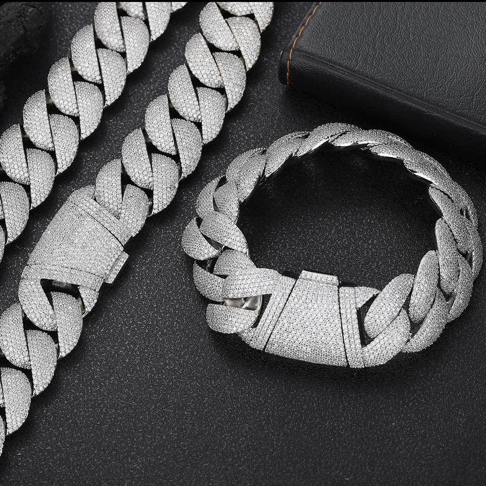 Miami Cuban Link Chain Bracelet for Men - 24mm Hip Hop Style with CZ Stones, 18K Gold Plated