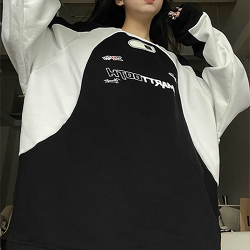 Men's Hoodies Sweatshirts Y2K Stitch Hoodies Women Men Korean Fashion O Neck Loose Long Sleeve Top Pullover Harajuku Streetwear Vintage Couple Sw