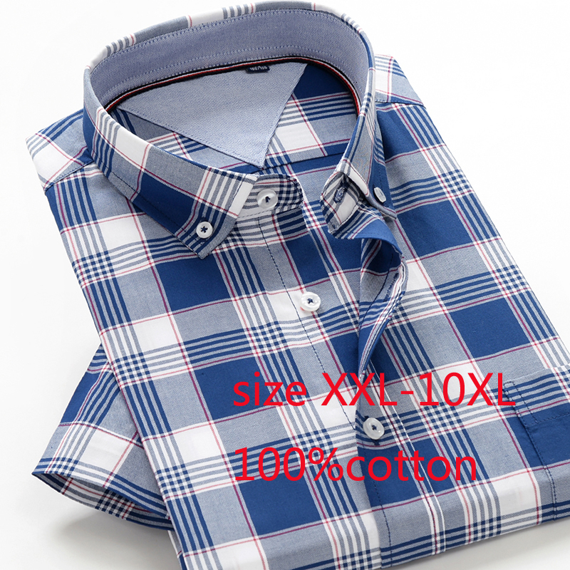 Men's Casual Shirts Arrival Men Short Sleeve Summer Super Large Thin 100cotton Dress Plaid Single Breasted Plus Size XXL10XL 50 230822