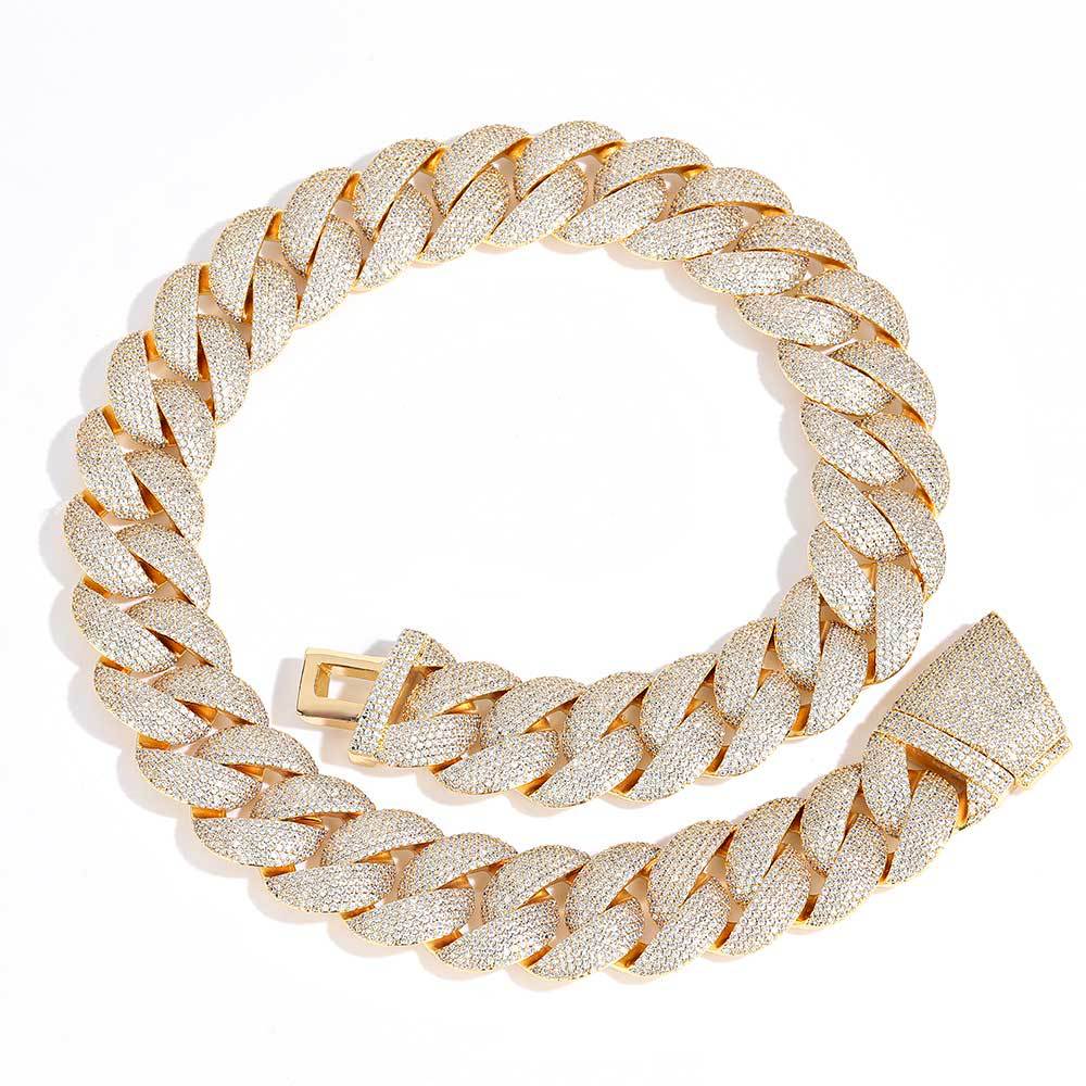 22mm Hip Hop Miami Cuban Link Chain Necklace Bracelet Jewelry Set Full Zircon 18k Real Gold Plated