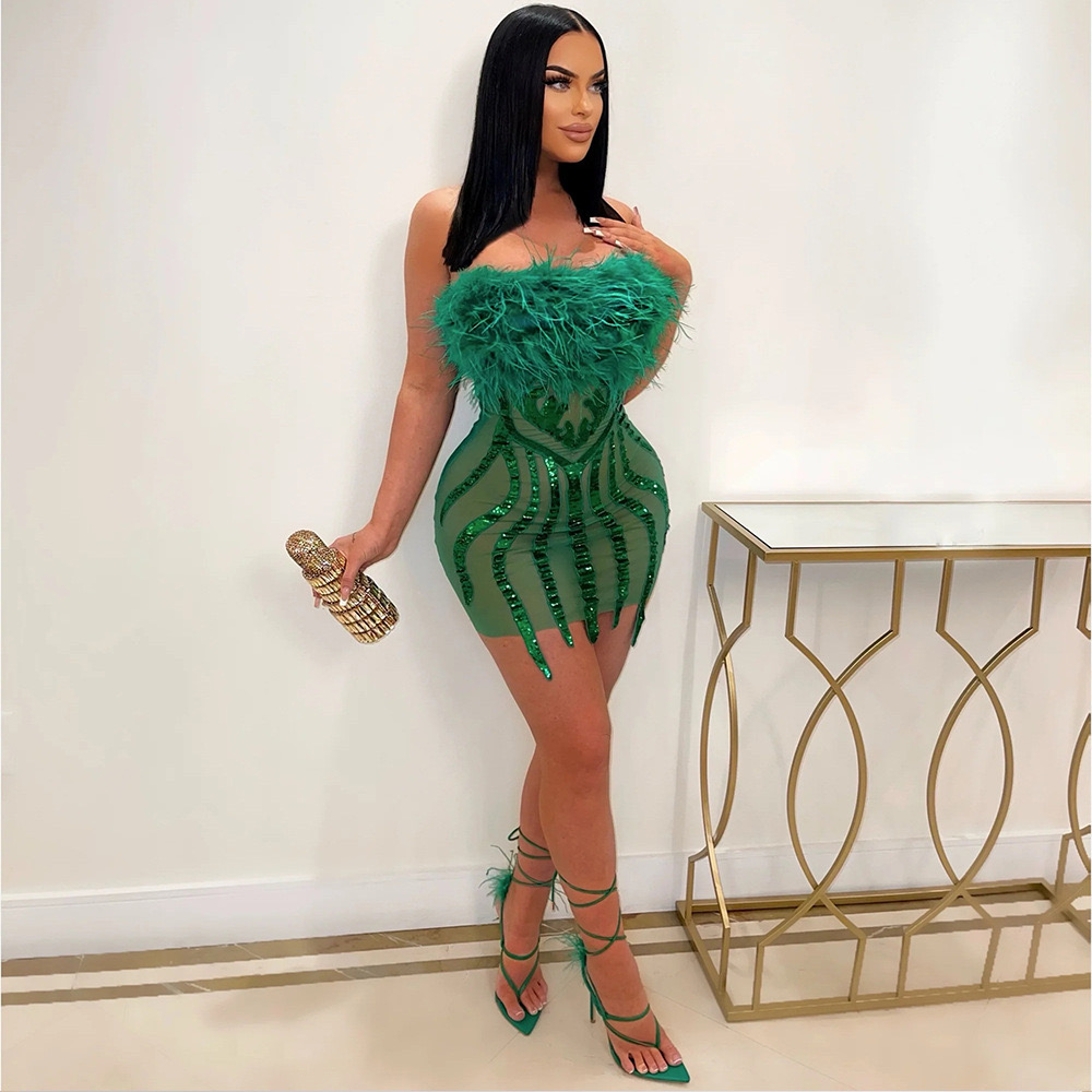 R&W plus size sexy Short Prom Dress Rhie Applique sequined feather Women Birthday Party Gowns Formal Ocn Dresses 2023 veet shiny tail gown