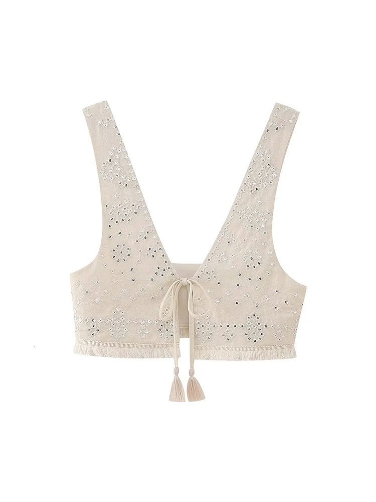 Men s Jackets Nlzgmsj Y2K Embroidery Women Waistcoats Summer Lightweight V Neck Sleeveless Tassels Hem Slim Vest Female Crop Top 230822