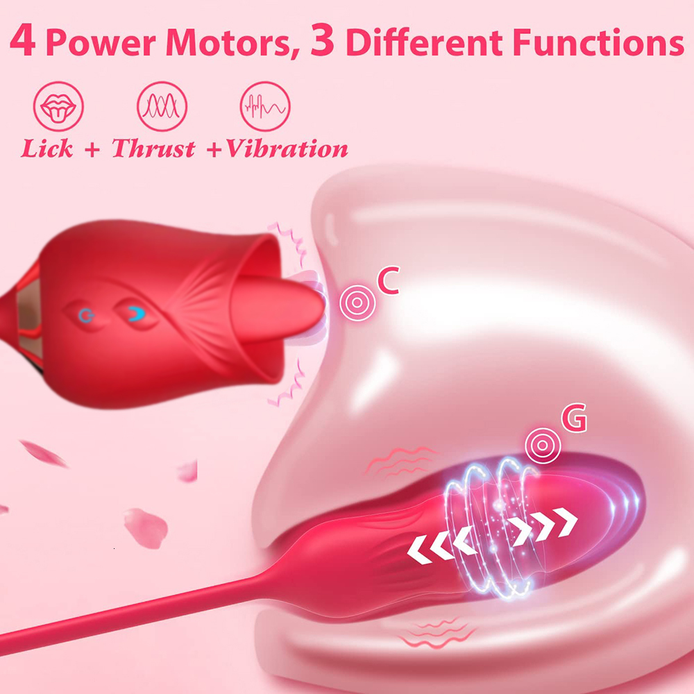 Adult Toys Rose Sex Dildo Thrusting Vibrator for Women Clitoris Stimulator Tongue Licking Stretching Adults Goods Vagina Balls Female 230821