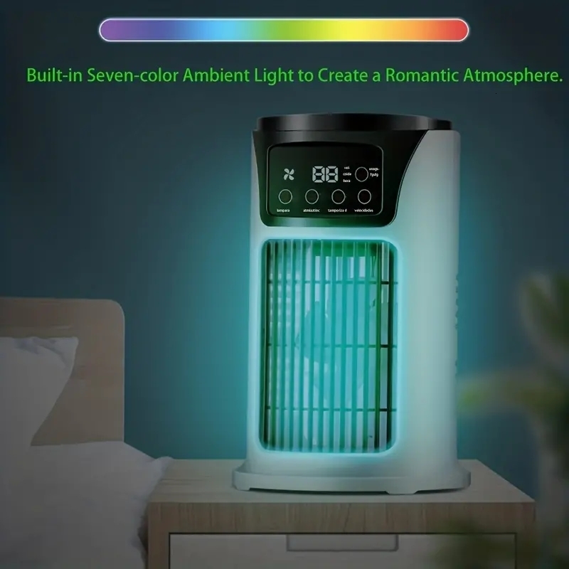 Other Garden Portable Smart Ac With 7 LED Lights Mini USB Air Conditioner Cooling Cooler Fan For Home Office 230821