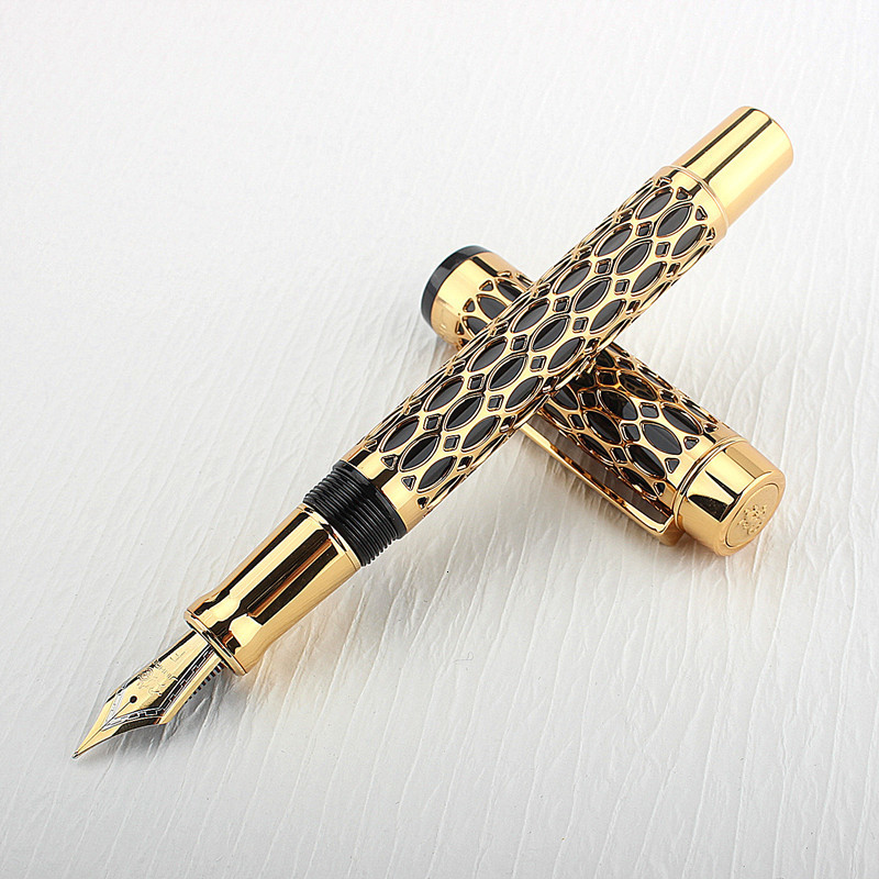 wholesale Jinhao Century 100 Fountain Pen Real Gold Electroplating Hollow Out Ink Pens Smoothly Writing F Nib for School Office Business 230821