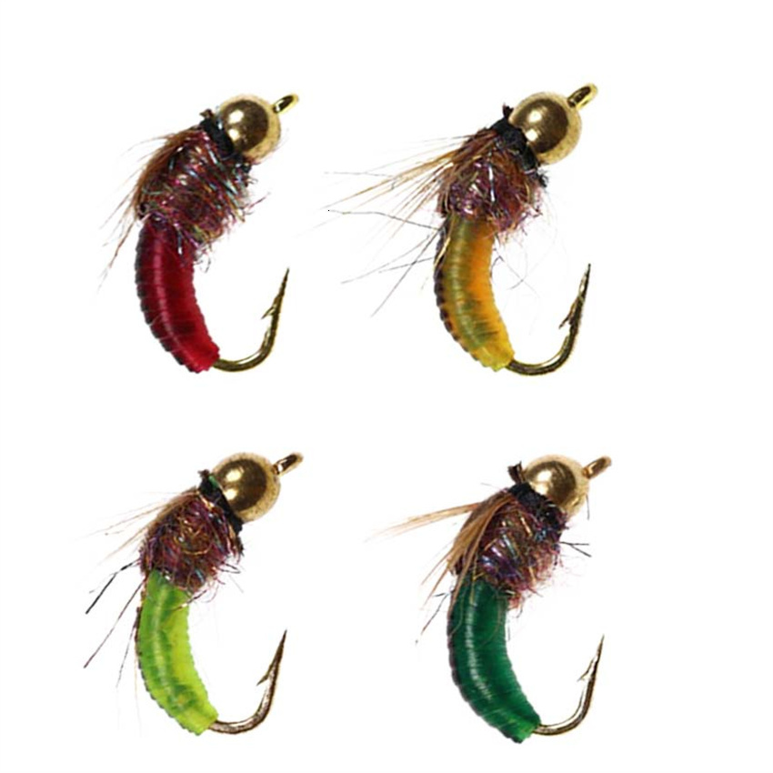 Baits Lures 1Pcs #10 Brass Bead Head Fast Sinking Nymph Maggots Bug Worm Flies Trout Fly Fishing Lure Bait 230821