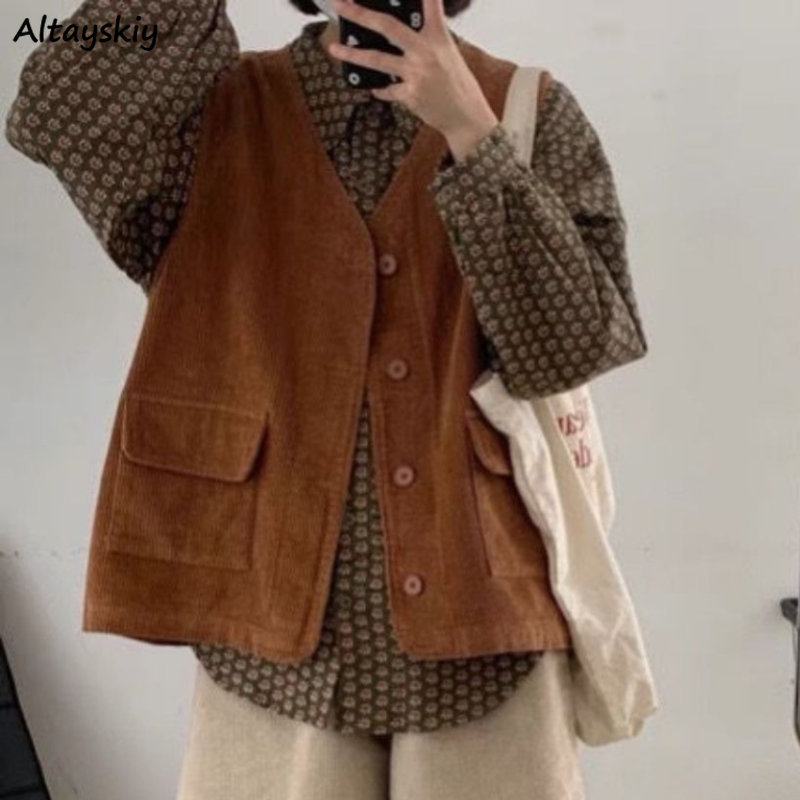 Men s Jackets Corduroy Vest Streetwear Pockets Autumn Coats Tender All match Ropa Mujer Japanese Style Solid Vintage 230822