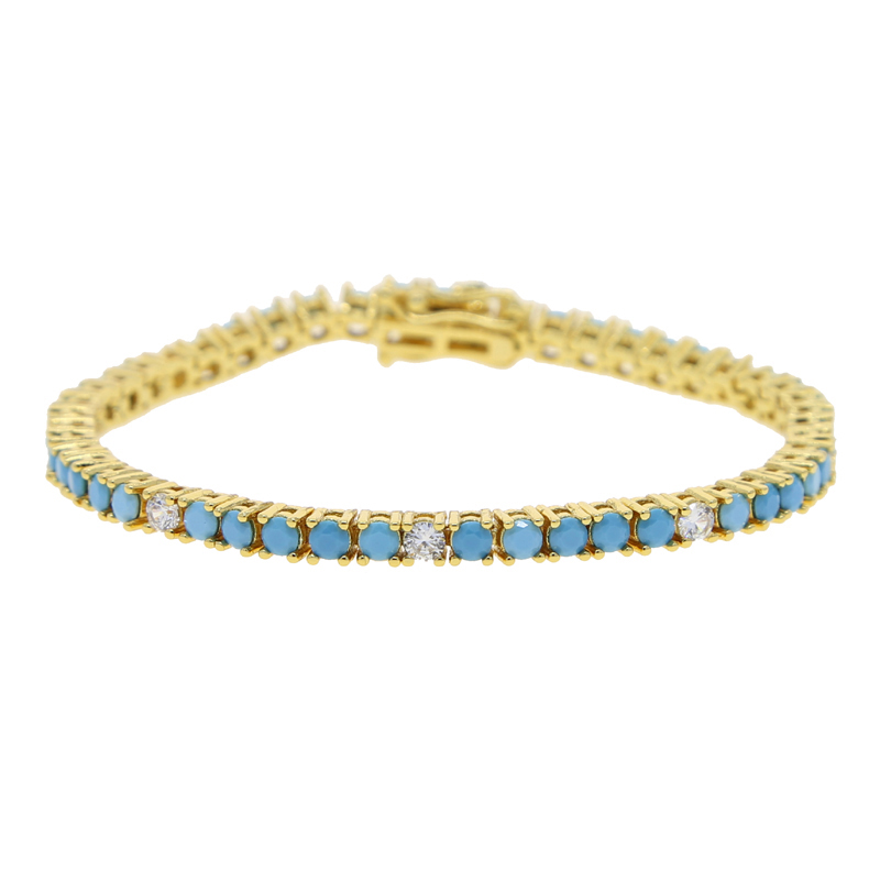 3mm Turquoises Stone Tennis Chain Bangle Elegant Bracelet for Women Hi Hop Lady Gift Paved 5A Cubic Zirconia Gift Jewelry