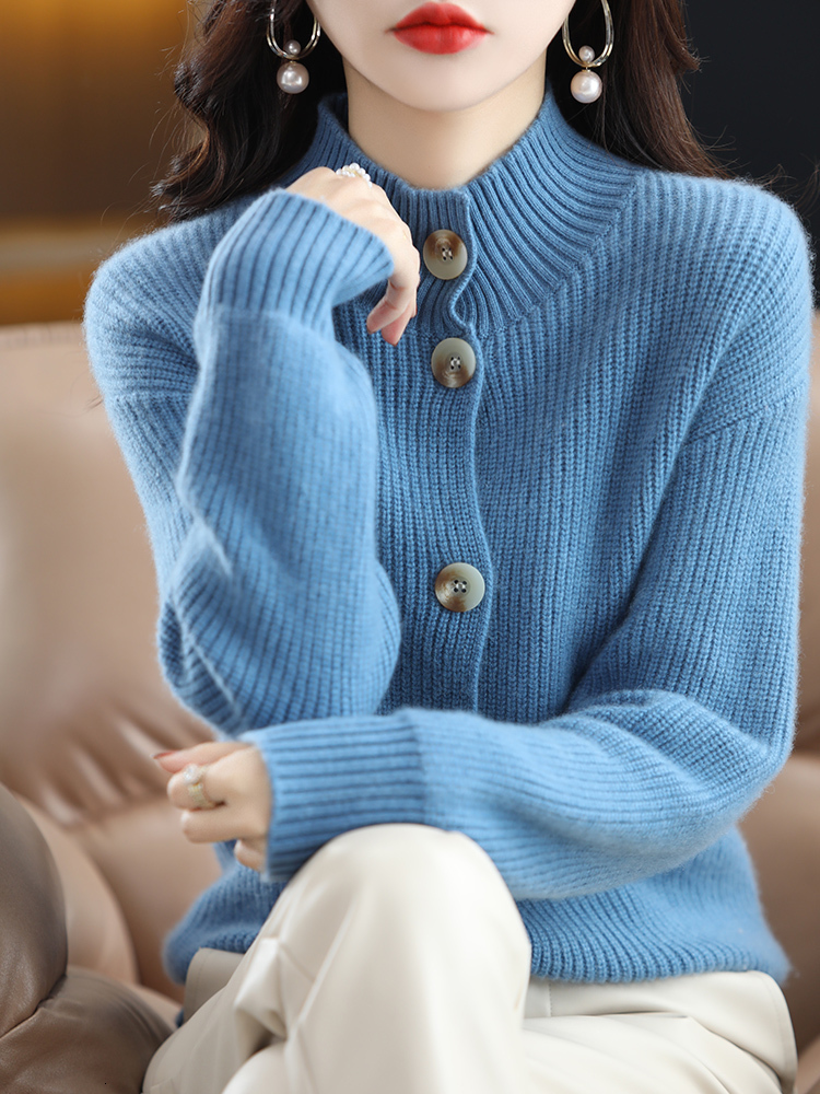 Women's Merino Wool Turtleneck Cardigan Sweater Solid Casual Fashion Coat