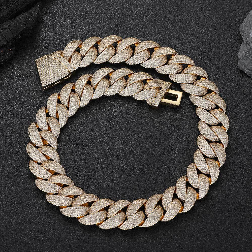 22mm Hip Hop Miami Cuban Link Chain Necklace Bracelet Jewelry Set Full Zircon 18k Real Gold Plated