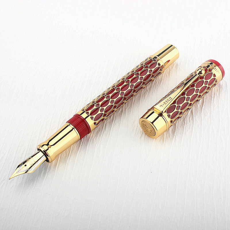 wholesale Jinhao Century 100 Fountain Pen Real Gold Electroplating Hollow Out Ink Pens Smoothly Writing F Nib for School Office Business 230821