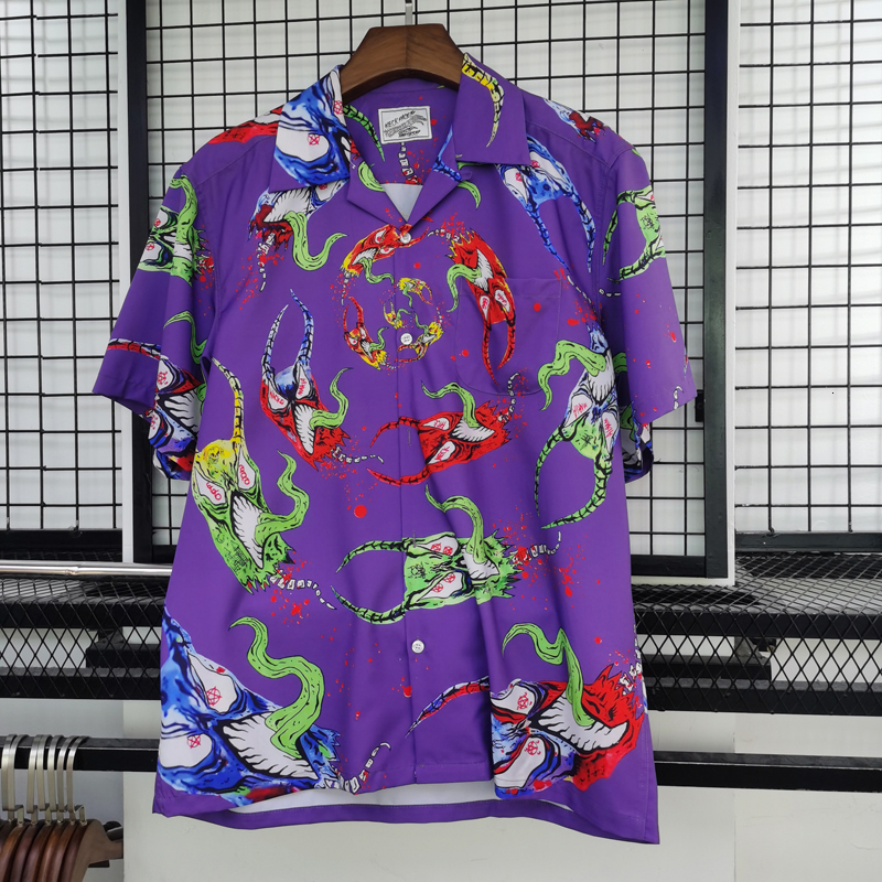 Men's Casual Shirts Real Po Japanese Street WACKO MARIA ShortSleeved GhostGraffiti Illustrationstyle Summer Wacko Maria Top Tee 230822