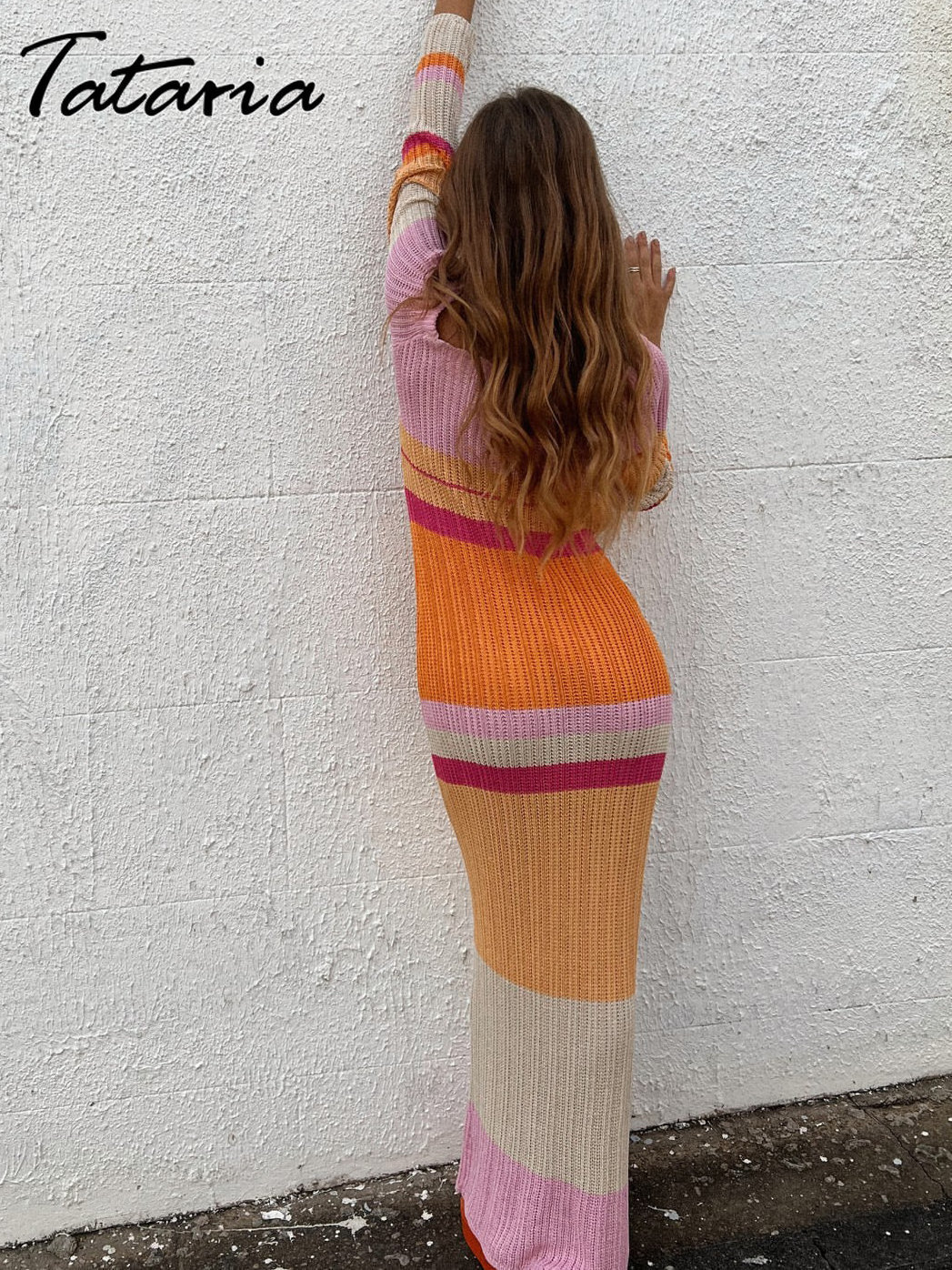 Urban Sexy Dresses Slash Neck Beach Dress for Women Hollow Out Maxi Bodycon Knitted Female Spring Stripes Long Holiday 2023 230821