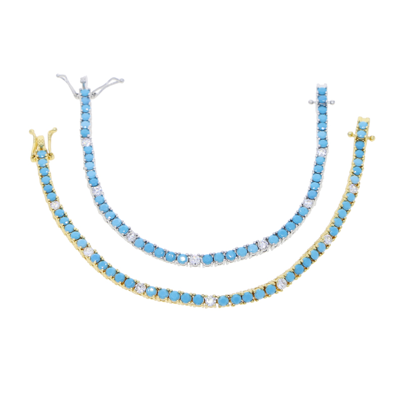 3mm Turquoises Stone Tennis Chain Bangle Elegant Bracelet for Women Hi Hop Lady Gift Paved 5A Cubic Zirconia Gift Jewelry