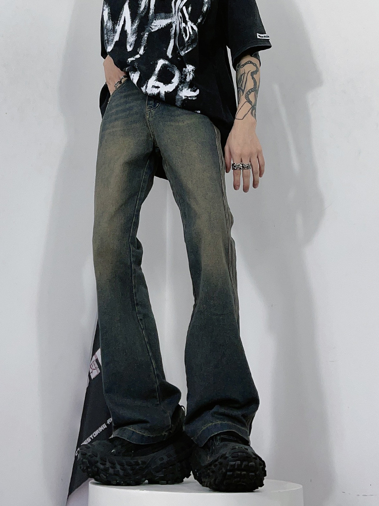 Men's Jeans REDDACHiC 3-Bar Brushed Jeans Men Streetwear Y2k Baggy Jeans Wide Leg Pants Loose Skater Stylish Flared Leg Hiphop Male Trousers 2308