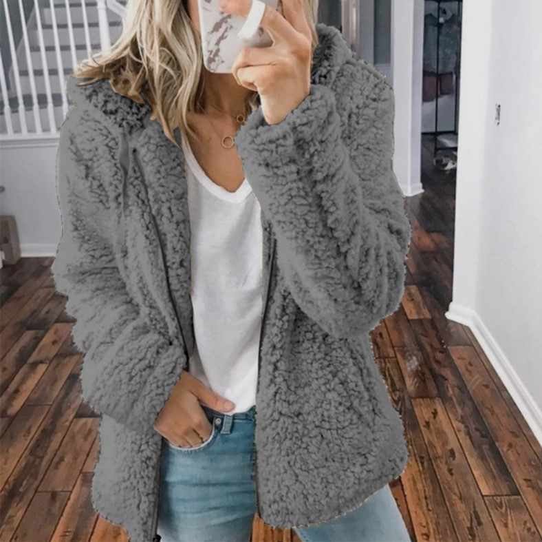 Men's Hoodies Sweatshirts Women Autumn Winter Zipper Hoodies Plush Female Hoodies Casual Loose Soft Hooded Cardigan Faux Fur Solid Sweatshirts Co