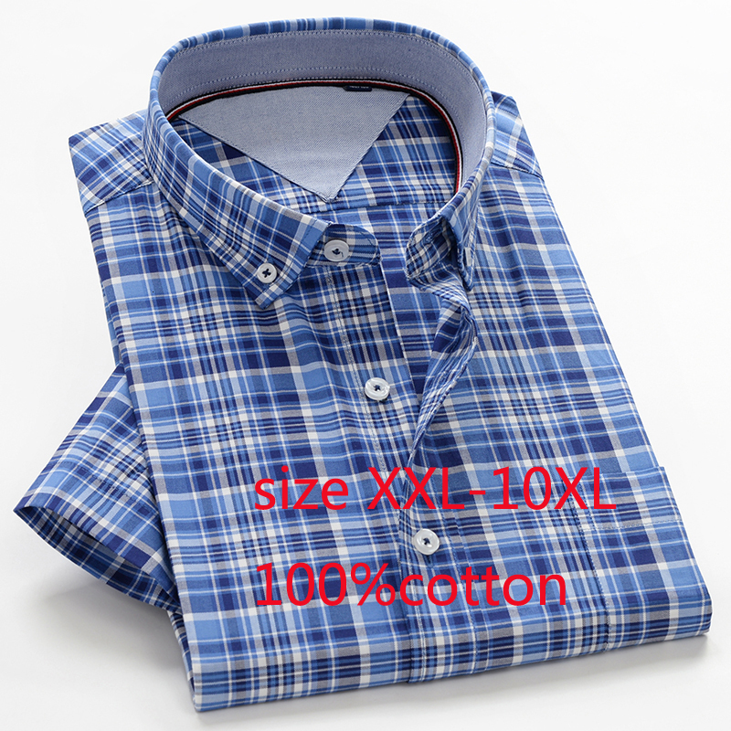 Men's Casual Shirts Arrival Men Short Sleeve Summer Super Large Thin 100cotton Dress Plaid Single Breasted Plus Size XXL10XL 50 230822