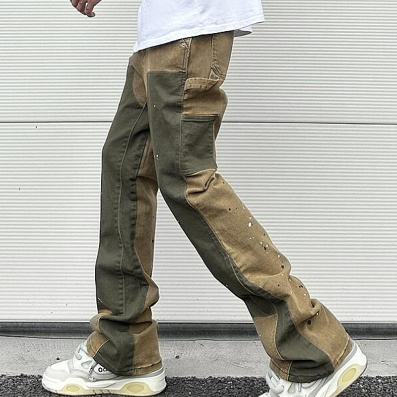 Men's Jeans Splash Ink Painted Washed Micro Elastic Denim Logging Pants Men's Patchwork Baggy Y2K Jeans Oversized Casual Cargo Trousers 2308