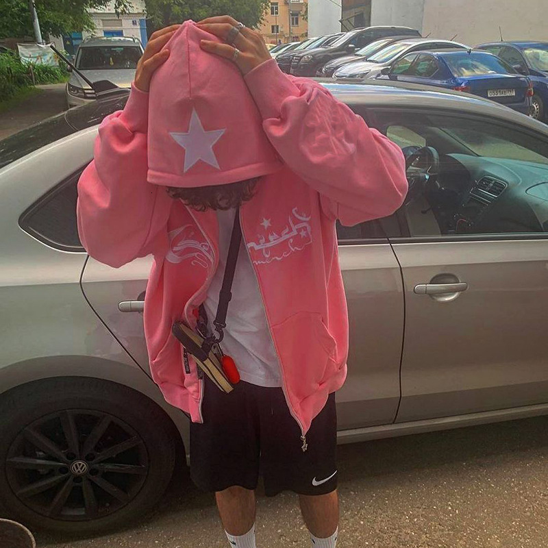 Men's Hoodies Sweatshirts Fashion Y2k Gothic Letter Goth Harajuku Zip Up Hoodies Hip Hop Streetwear Black Casual Men Women Loose Zipper Sweatshir