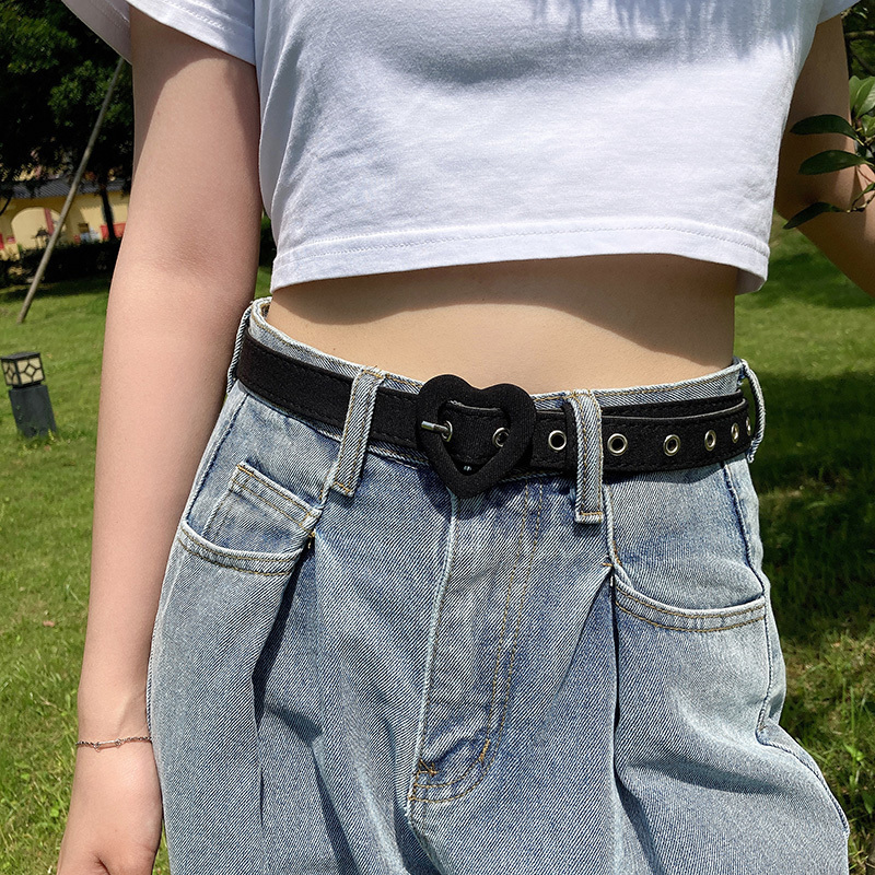 Other Fashion Accessories Heart Denim Belt For Women Love Buckle All Match Jeans Belts Ladies Pink Fabric Strap Female Personality Dress Waistband 374