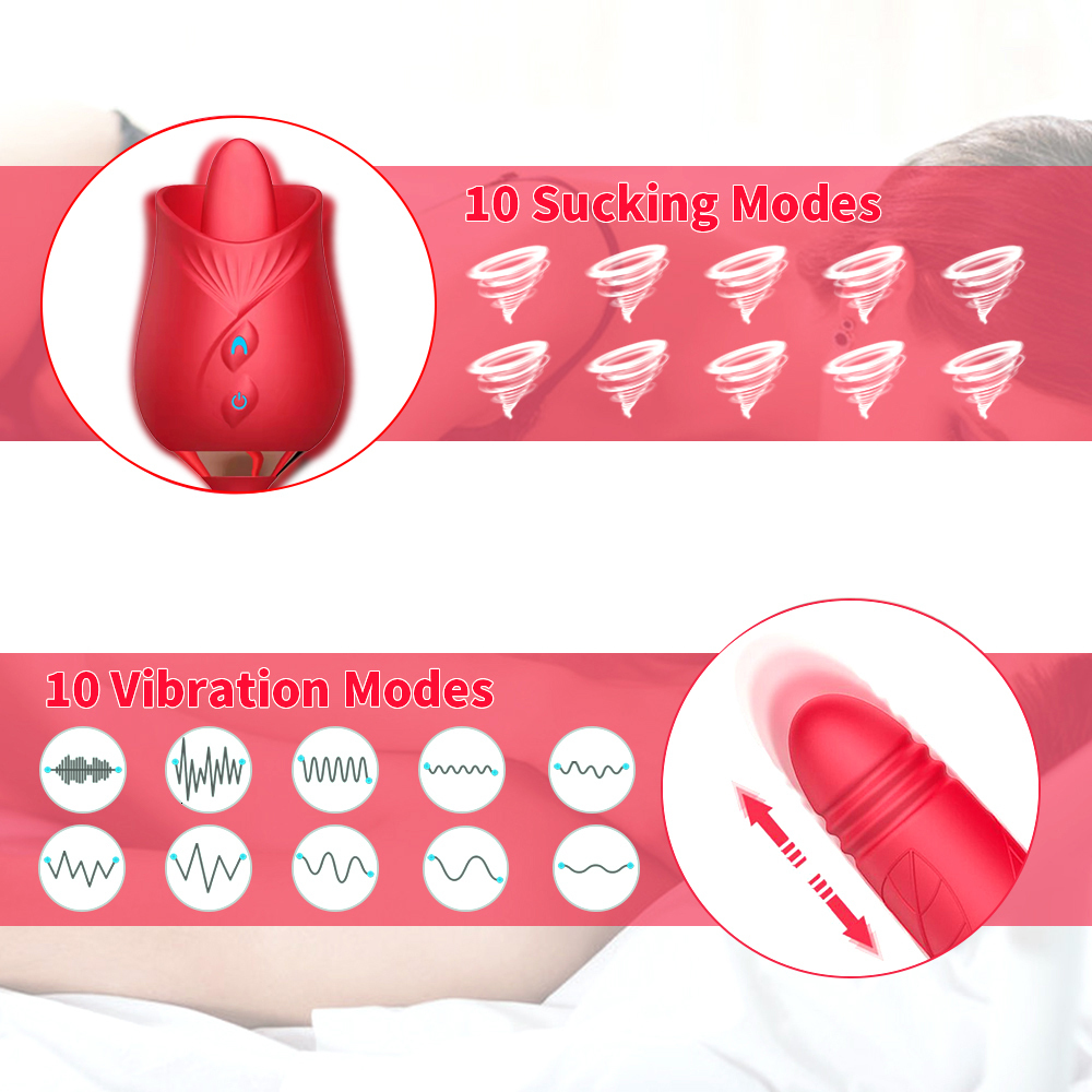 Adult Toys Rose Sex Dildo Thrusting Vibrator for Women Clitoris Stimulator Tongue Licking Stretching Adults Goods Vagina Balls Female 230821