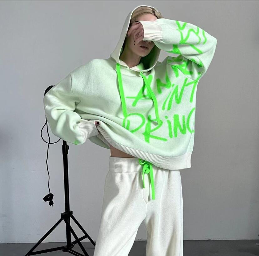Women's Sweaters 2023 Autumn/Winter Casual Women's Fashion Loose Letter Embroidery Contrast Hooded Pullover Sweater Women