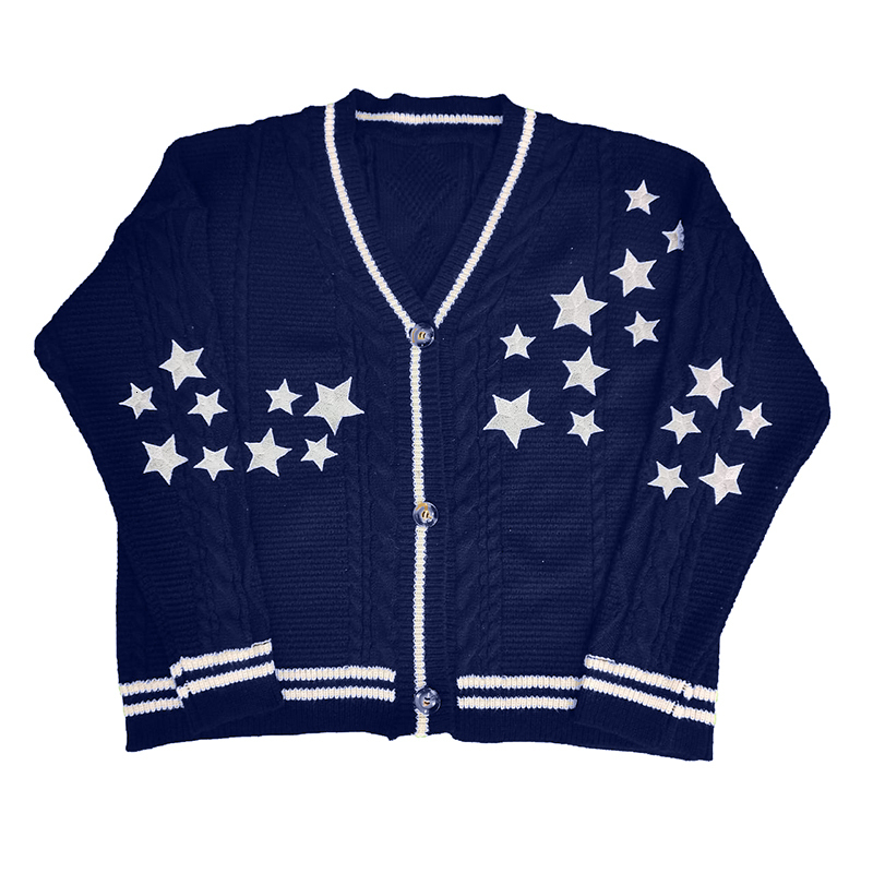 Womens Knits Tees Women Autumn Fashion V Neck Long Sleeve Star Embroidery Knitted Cardigan Ladies Casual Loose Single Breasted Vintage Sweater 230821