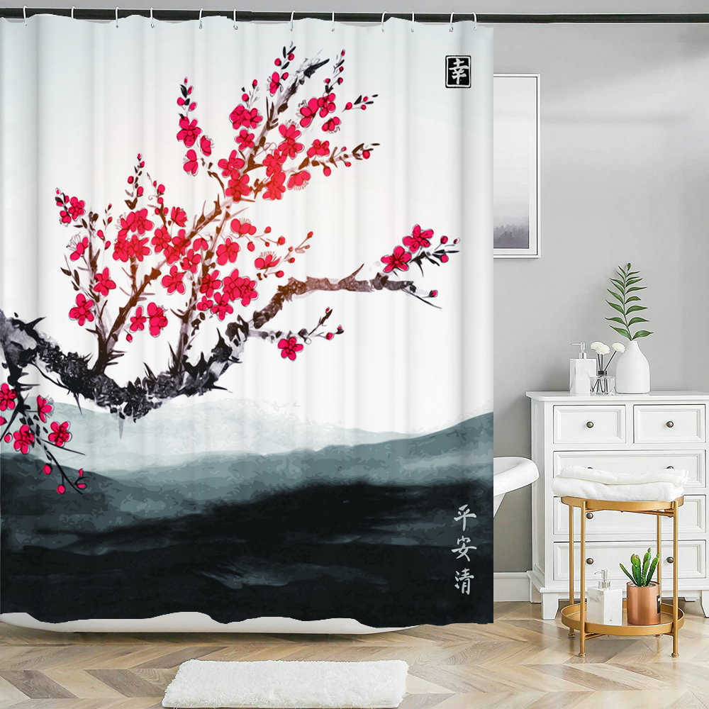 Shower Curtains 3d Printing Chinese Flower Bird Ink landscape Shower Curtain Bathroom Waterproof Bath Curtain With Washable Cloth Decor R230829