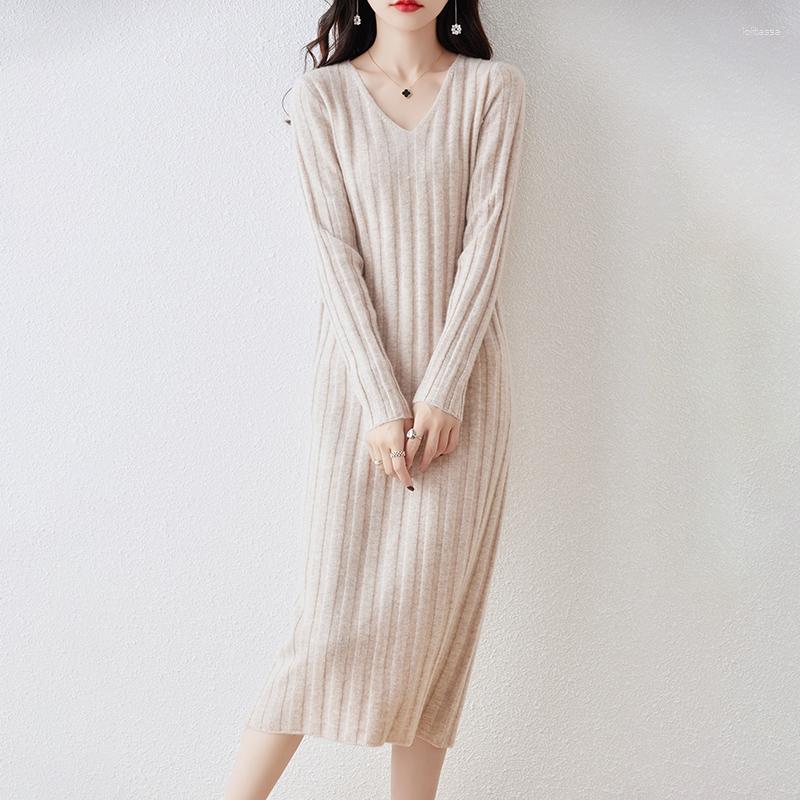 Casual Dresses Women Merino Wool Sweater Dress 2023 Autumn/Winter Female Solid Warm Basic Knitted Pullover