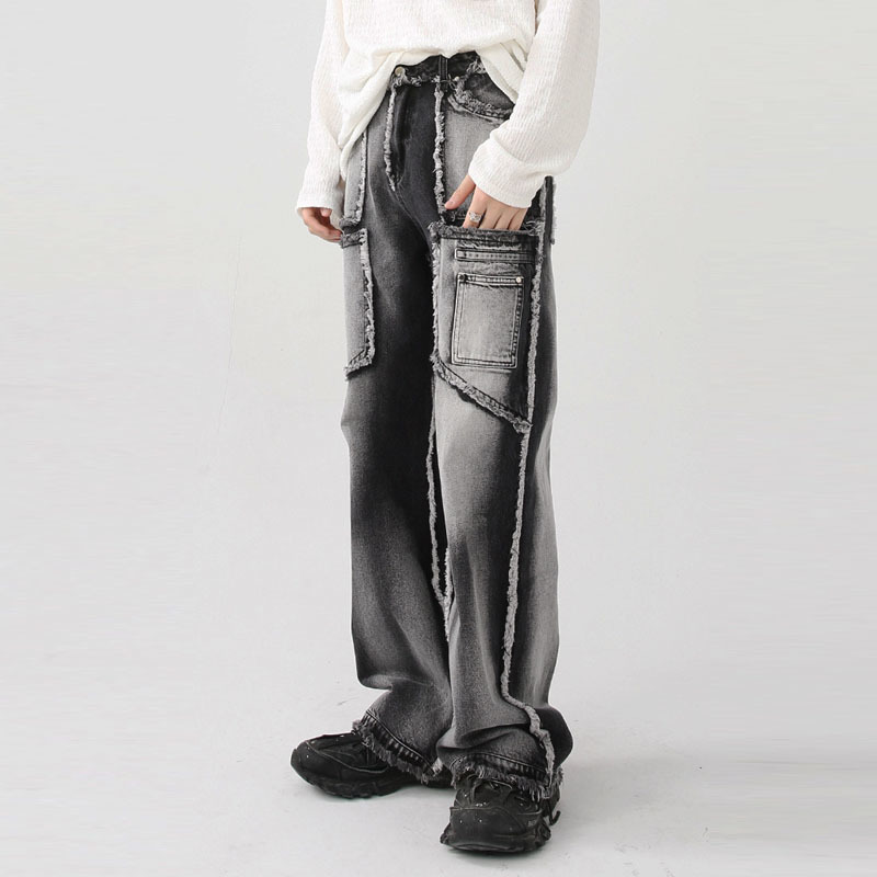 Men's Jeans Men's Women's Y2K Jeans Oversized Denim Pants Straight Trousers Patchwork Black Gothic Baggy Jeans Y2K Streetwear Techwear 