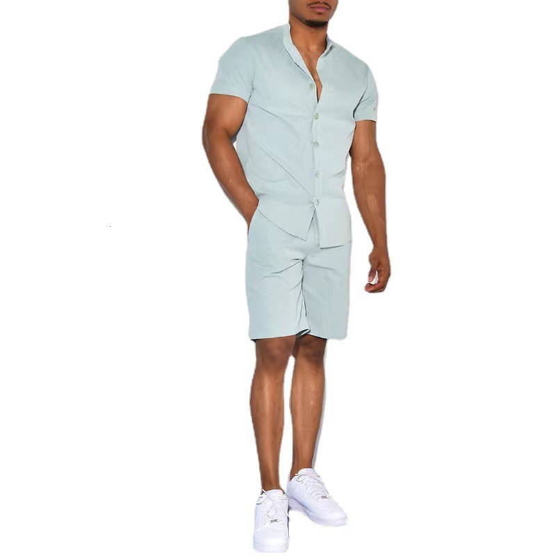 Men's Tracksuits 2023 Summer Sports Set Fashion Casual Solid Color Shirt Short Sleeve and Shorts Two Piece Ropa Para Hombre Tracksuit 230822