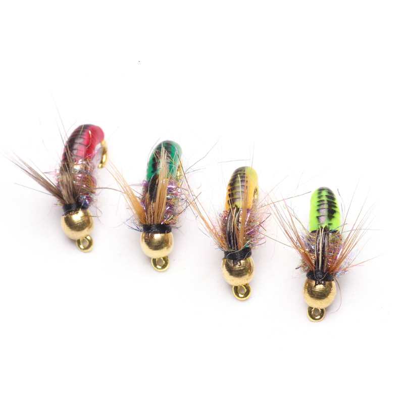Baits Lures ICERIO 8PCS 12 Brass Bead Head Fast Sinking Nymph Scud Bug Worm Flies Trout Fly Fishing Lure Bait 230822