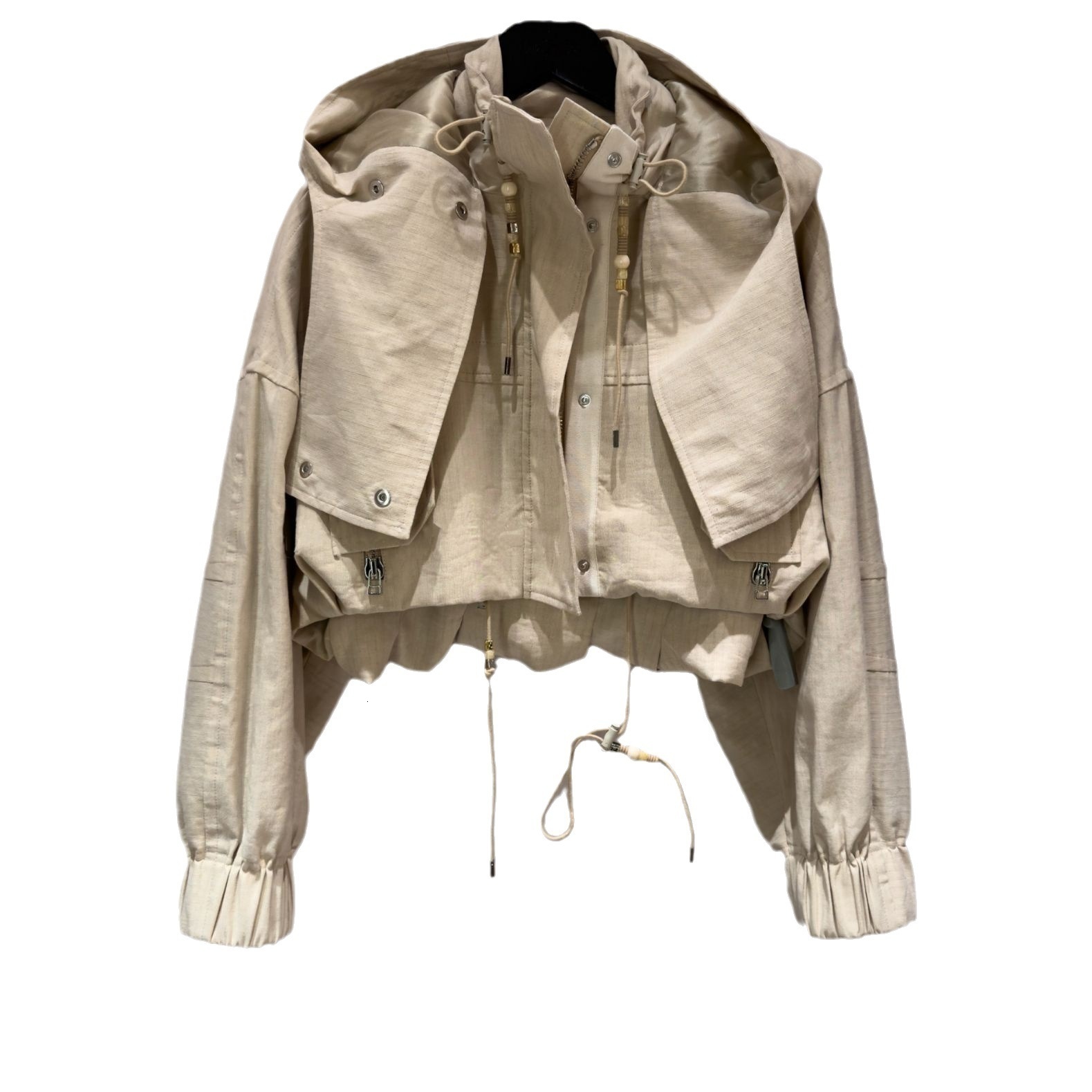 Women's Jackets ZD Studio 2023 Spring And Autumn Khaki Irregular Drawstring Loose Hooded Short Jacket Casual Parker 230822