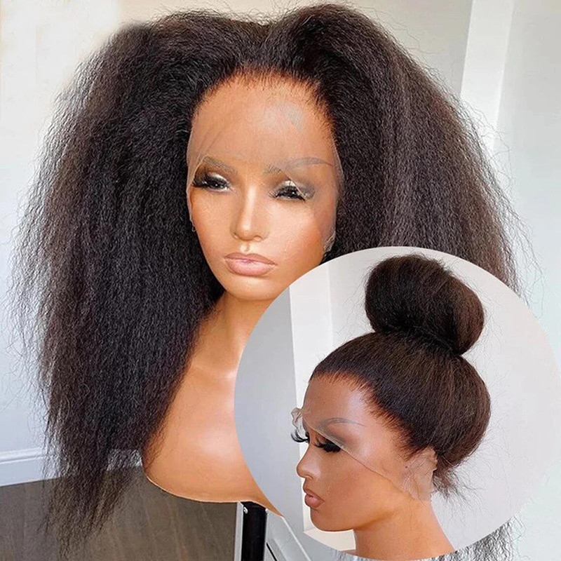 Brazilian Natural Hair Kinky Straight 13x4 HD Lace Frontal Wig Glueless Yaki Synthetic Lace Front Wigs For Women Heat Resistant Preplucked