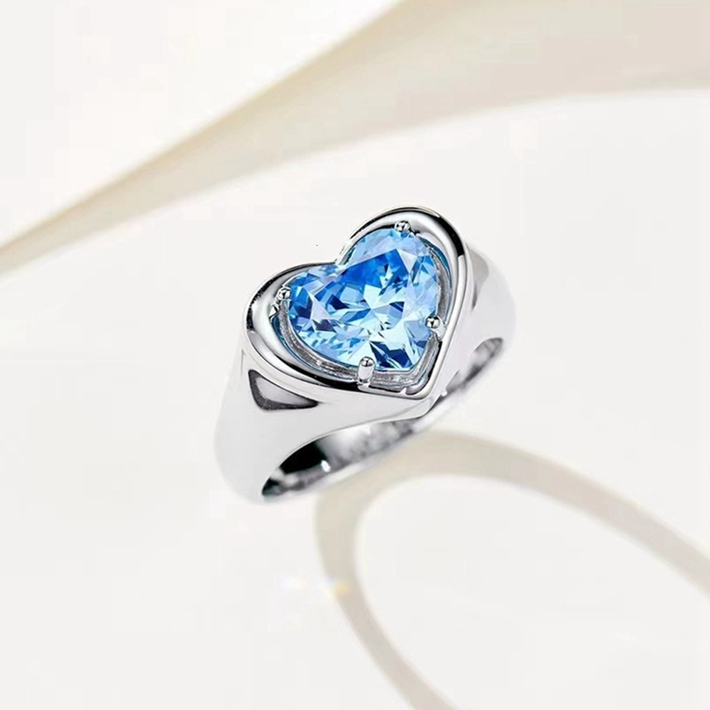 Wedding Rings Wong Rain 100 925 Sterling Silver Heart Cut Aquamarine Gemstone Fine Ring for Women Engagement Jewelry Gift Anniversary 230822