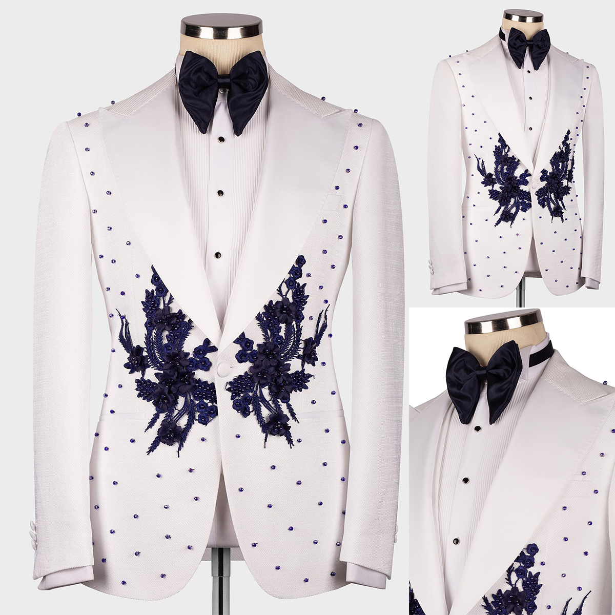 Fahion 1 Piece Wedding Tuxedos Beads Appliques Men Suits Peaked Lapel One Button Customize Coat Groom Formal Prom Party Tailored Exquisite