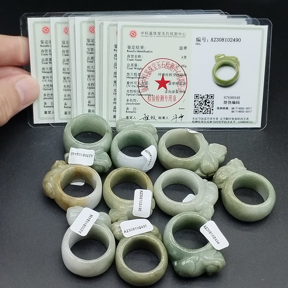 Wedding Rings Certified Green Natural Type A Jadeite Carved Dragon Pi Xiu Ring Inner 19 00MM 20 00MM 230822