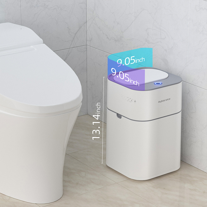 Waste Bins 14L Smart Sensor Bathroom Trash Can Automatic Adsorption Electronic Trash Can White Touchless Garbage Bin for Kitchen Bedroom 230823