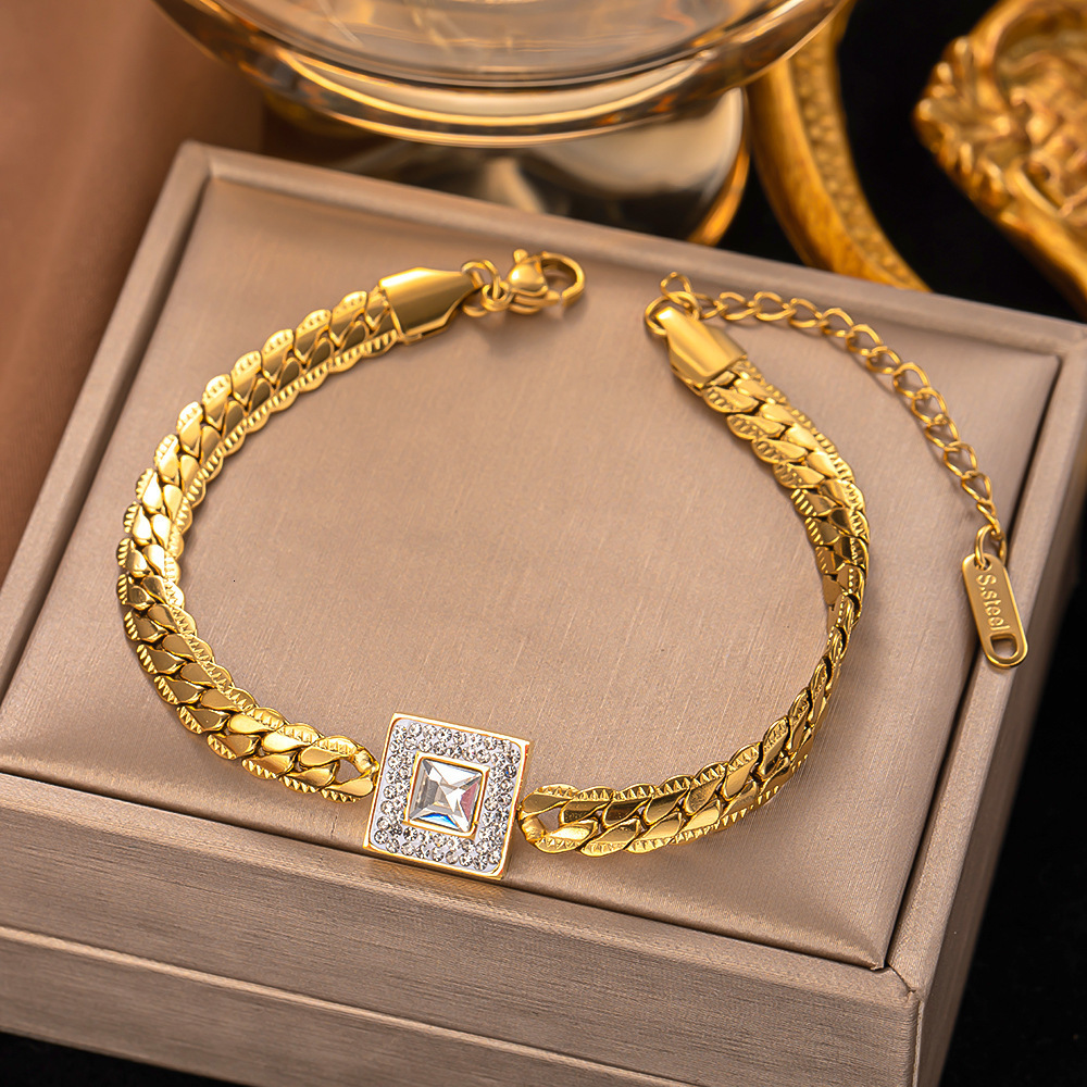 Charm Bracelets 316L Stainless Steel Green Stone Zircon Bangle Bracelet For Women Acier Inoxidable Rustproof Wrist Jewelry Party Bijoux 230822