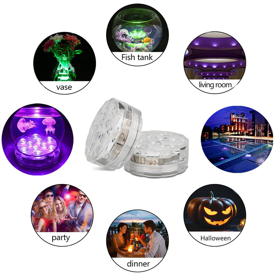 IP68 Waterproof Multi Color Submersible 10 LED Lights Underwater Night Lamp Tea Light Vase Bowl Party Wedding Christmas Decoration