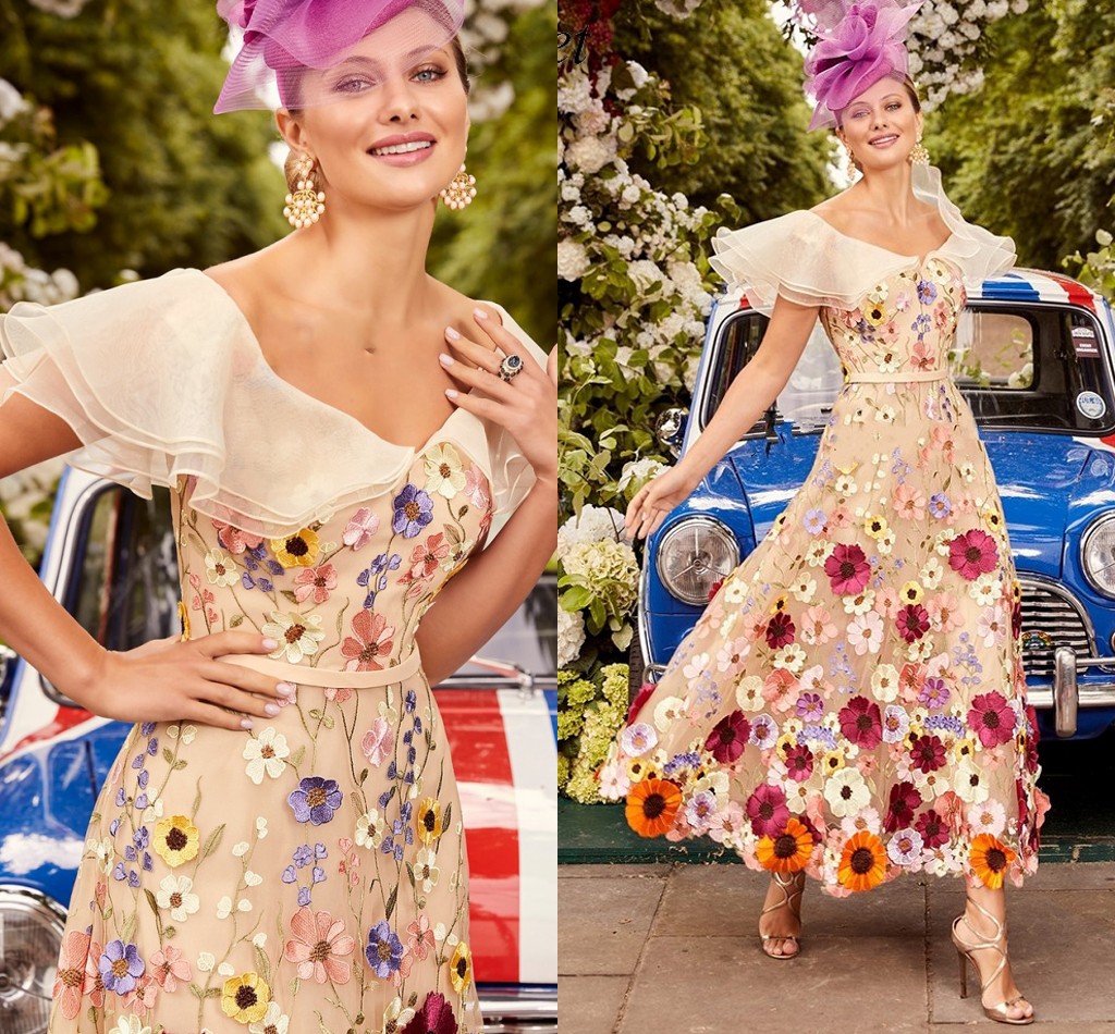 Jewel 3D Floral Mother of Bride Dresses A-line Tea Length Flowers Wedding Guest Gown Short Plus Size Mother's Party Wear Robe De Soiree