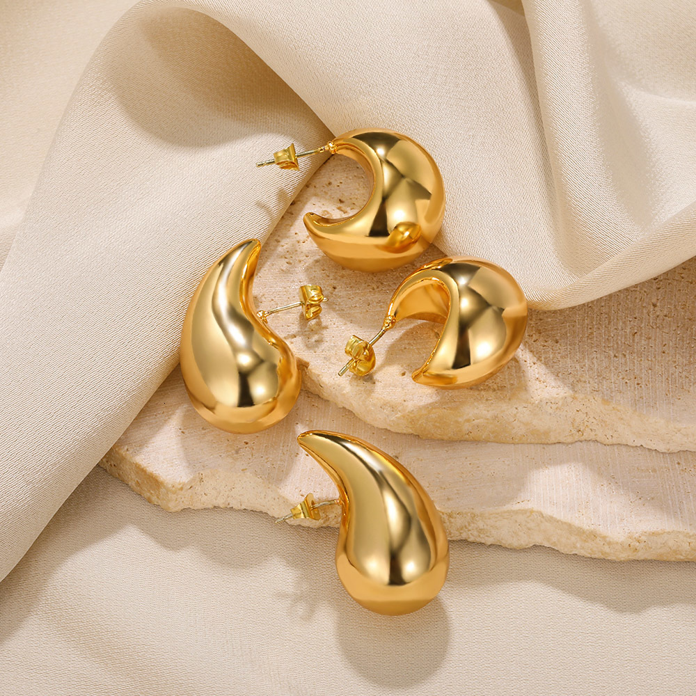 Charm Gold Color Chunky Hoop Earrings for Women Smooth Metal Waterdrop Thick Earring Trendy Hypoallergenic Jewelry Geometric Ear Studs 230823