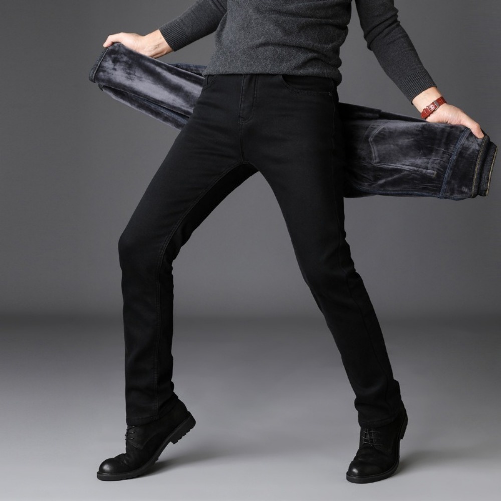 Men s Jeans Warm Velvet Winter High quality Pants Men Elastic Slim Fit Black Business Fashion Thick Style 2023 230823