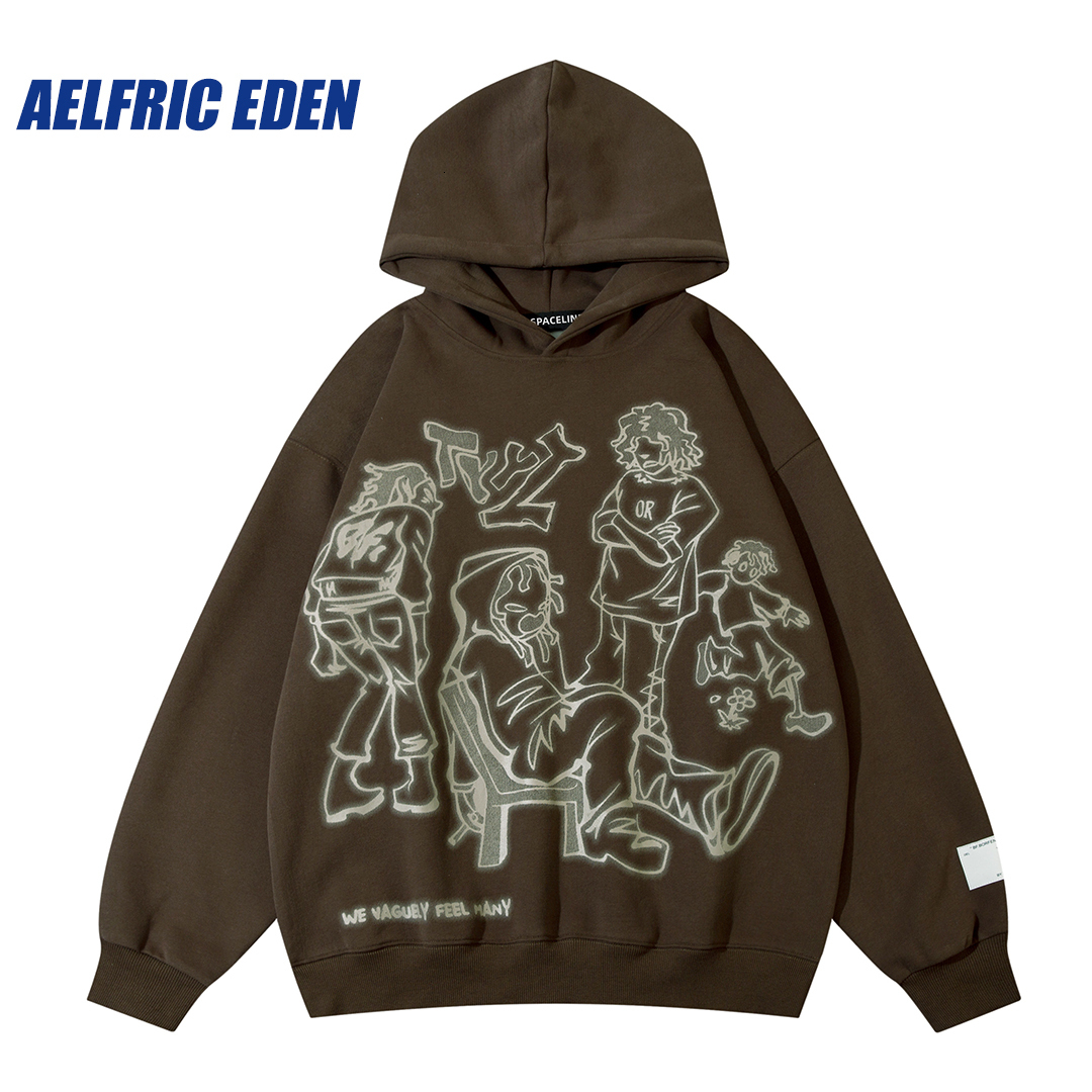 Men's Hoodies Sweatshirts Aelfric Eden Mens Y2K Cartoon Line Character Print Hoodie Harajuku Hip Hop Sweatshirt Pullover Hooded Streetwear Casual