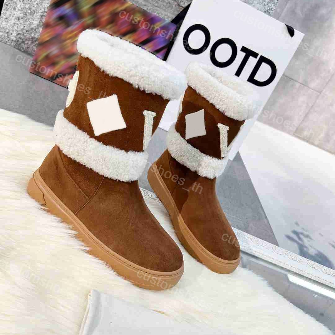 Designer Boots Women Shoes Winter Fur Bootis Warm Leather Boots Soft Sheepskin Snow Boot Ankle Brown Black Furry Shoe Luxury Outdoor